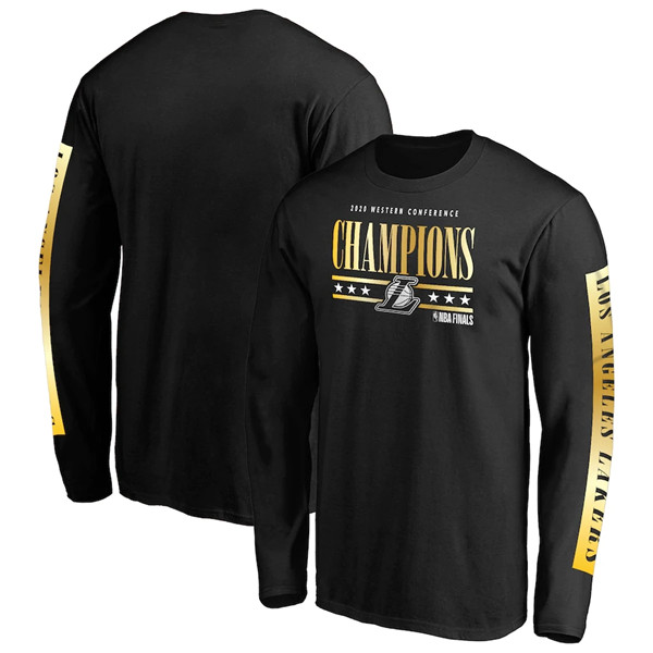 Los Angeles Lakers Black 2020 Western Conference Champions Game Lead Long Sleeve NBA T-Shirt (All Size)